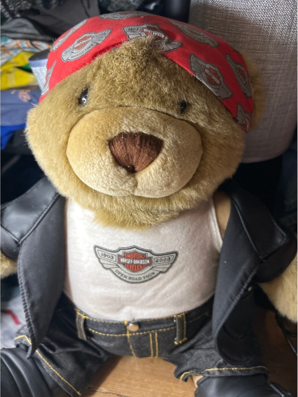 Harley-Davidson Biker Bear Plush Doll with Leather Jacket and Bandana
